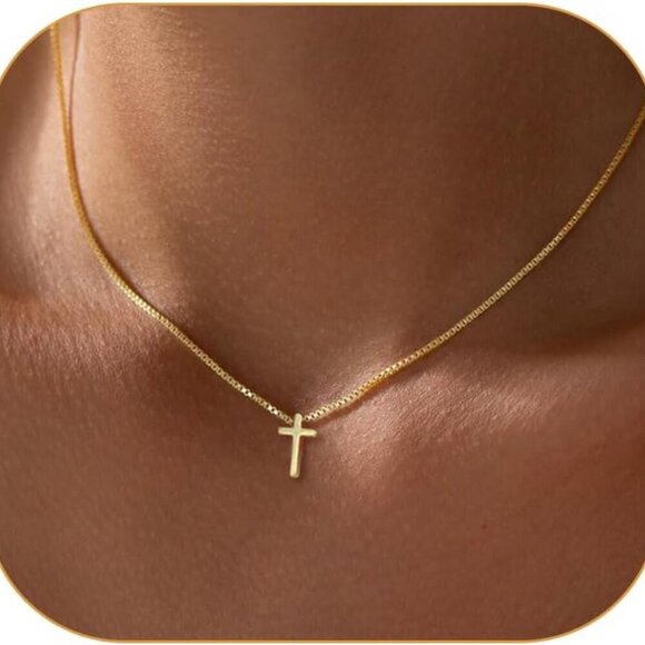 Gold Cross Necklace for Women Trendy, 14K Gold Plated Charm Choker, Religious Fa - Picture 1 of 9